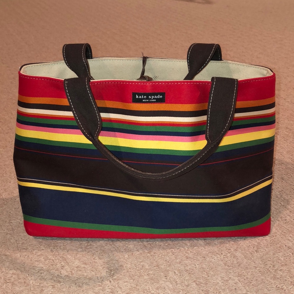 KATE SPADE STRIPED MULTI-COLORED CANVAS BOX BAG